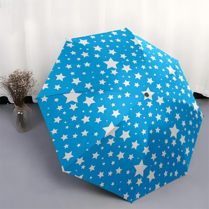 1pc Blue Circle with Stars Pattern Umbrella with Plastic Handle,Suitable for All Seasons Home Travel Outdoor UmbrellaPT311