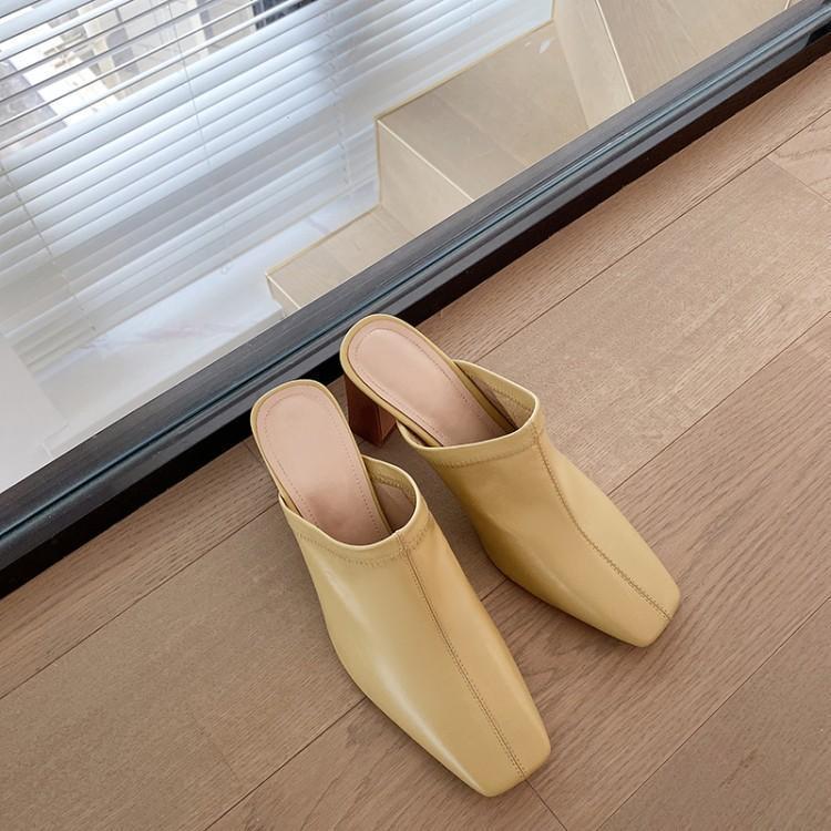 

Супер легко носить~ Обязательно заходите! Квадратный носок толстый каблук высокий каблук верхняя одежда сумка голова крутые тапочки женские 2025 лето полутапочки 40 жёлтый