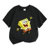 Kids Boys Girls 100% Cotton Crew Neck Short Sleeve T-shirt, Cute Happy Yellow Sponge Print Casual Lightweight Breathable Summer Tops for Children Dail