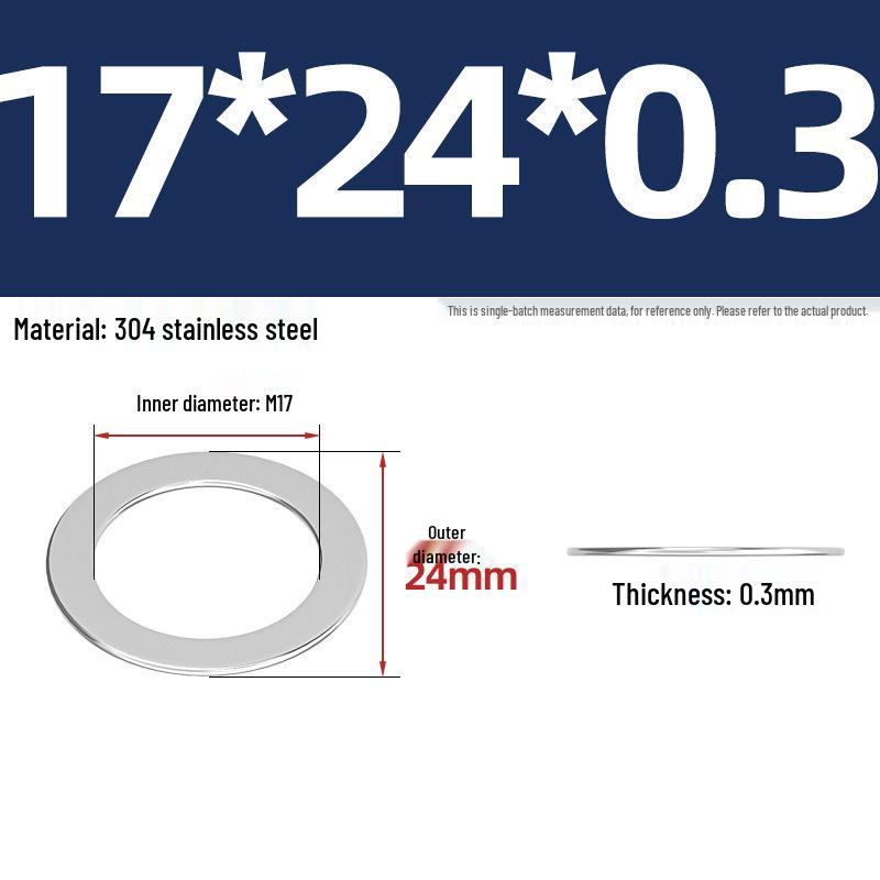 304 Stainless Steel Ultra-Thin Flat Washers - Available in Thickness: 0.1mm, 0.2mm, 0.3mm, 0.5mm