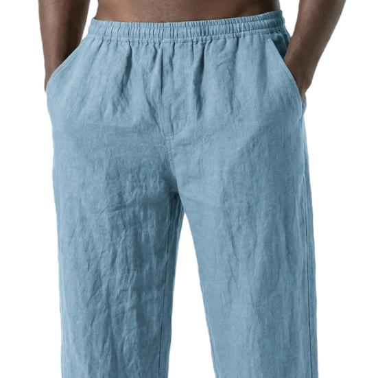 Men Linen Casual Pants Breathable Loose Fit Summer Trousers Solid Color Holiday Pants for Travel Beach Vacation