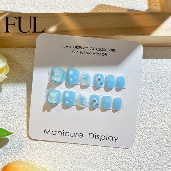 Kids Fun Nail Art 12Pcs Cartoon Stickers Cute Flower Cloud Heart Children Party Decorations Pattern Rhinestones Decals Self-adhesive Fake Nails