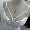 American Spicy Girl Lace PU Leather Patchwork See-Through Camisole with Chest Pads and Shirred Back Top