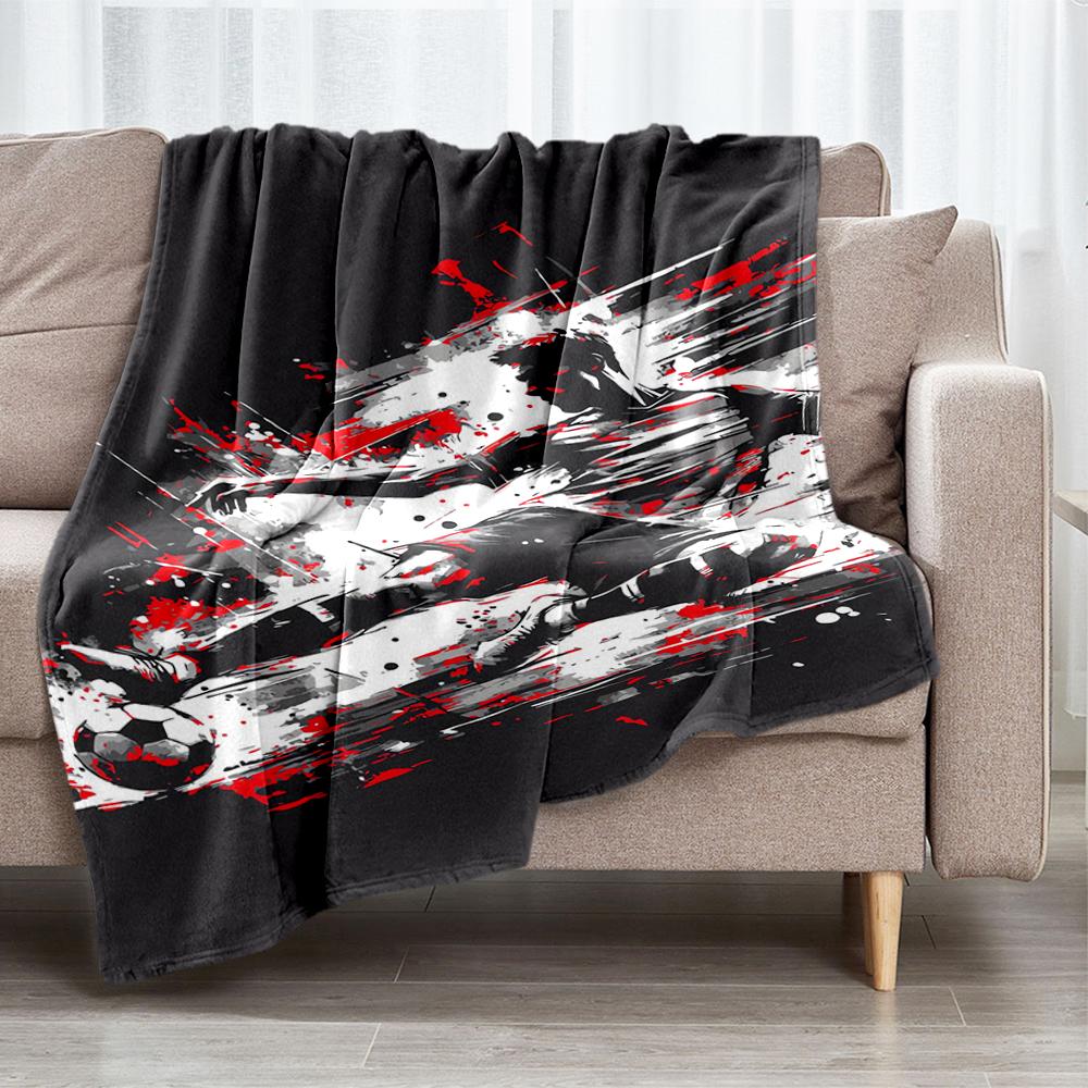 Soccer Theme Printed Blanket - Perfect for Couch, Bed, Travel & Outdoor Use | Machine Washable, Cozy & Durable.