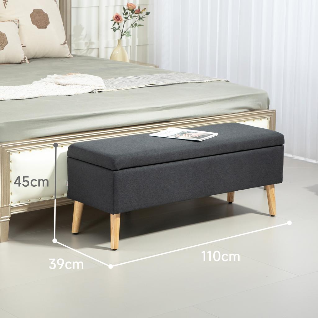 Upholstered Bench with Storage, Bed Bench in Linen Look, Rubberwood, 110 x 39 x 45 cm, Dark Grey