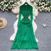 French Retro Turn-down Collar Long Sleeved Metal Buckle Dress for Women's Autumn Slimming Waist Knit Long Dresses
