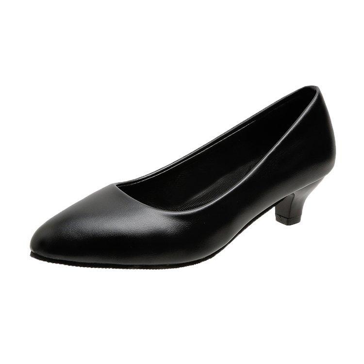 4/5/6cm Thick-heeled Pointed-toe Professional Women's Shoes, Work Shoes, Women's Single Shoes, Black Low-heeled Leather Shoes, Women