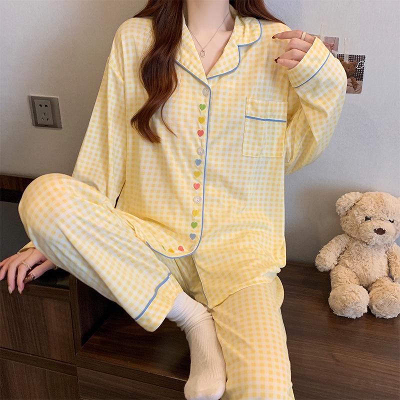 Korean Sweetheart Pajamas Set: Women's Long-Sleeve & Pants Homewear for Spring & Autumn