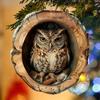 Owl Raccoon Christmas Ornament 2D Printed Acrylic Hanging Decor for Tree Festive Animal Tree Pendant
