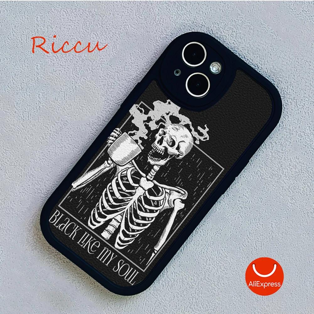 Grim Reaper Skull Skeleton Moblie Phone Case for Iphone 15 promax 12 13 pro 14 Pro  mini plus Lambskin Protective black Covers