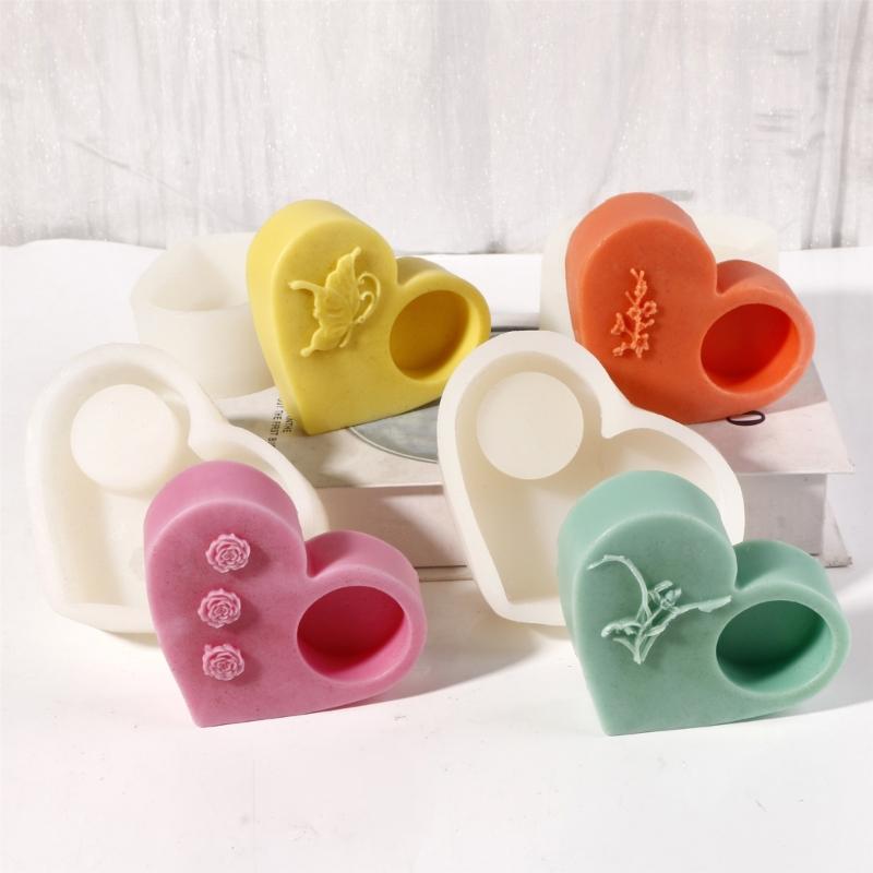 Embossed Heart Shaped Silicone Molds Silicone Candle Holder Molds Soap Molds for Epoxy Resin Candlestick Tealight Holder
