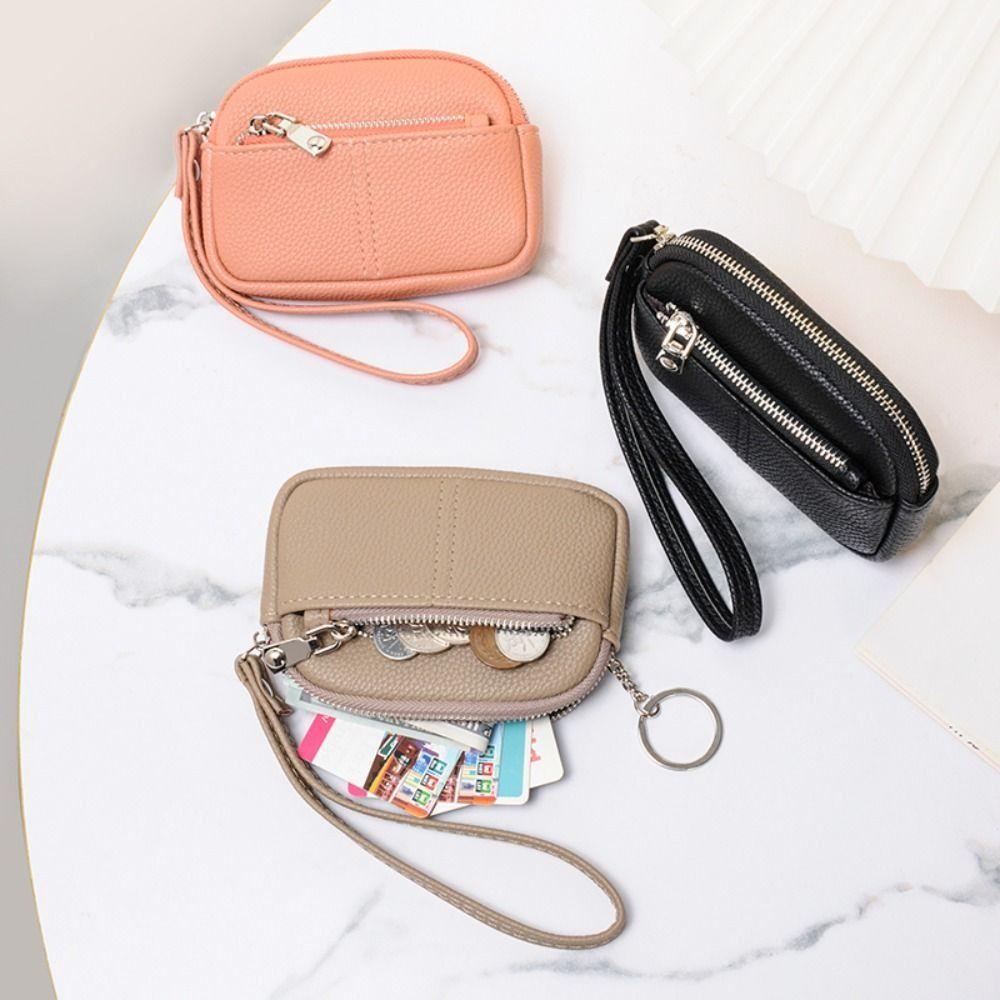Fashion PU Leather Women Mini Wallet Solid Color Storage Bag Students Coin Purse Large Capacity Zipper Wrist Key Bag Zipper