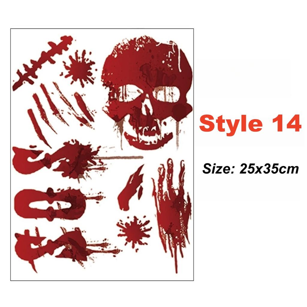 Halloween Wall Doors Windows Stickers Blood Handprint Footprint Skull Pattern Halloween Party Scene Decor Supplies Horror Props