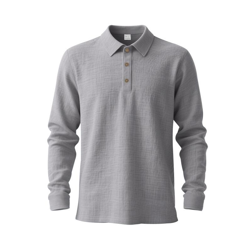 Men's Solid Color Lapel Long Sleeve Polo Shirt Loose Casual Business.