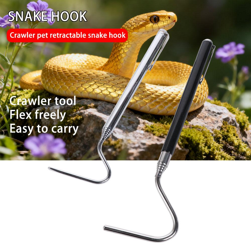 Adjustable Snake Hook Stainless Steel Retractable Reptile Catcher Non Slip Grip Long Handle Reptile Handling Tool Outdoor