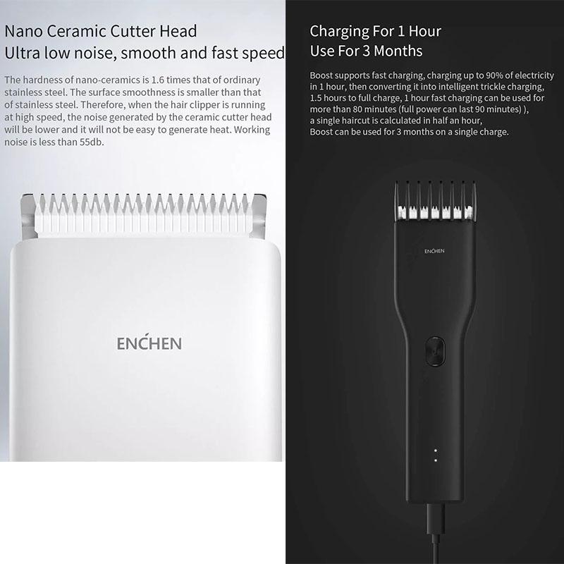Xiaomi ENCHEN Boost Tragbarer elektrischer USB-Haarschneider mit zwei Geschwindigkeiten, Keramikschneider, schnelles Aufladen der Haare