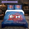 Sydney Roosters Customized Name Text Bedding Set, 1 Duvet Cover & 2 Pillowcases Personalized Bedroom Gift