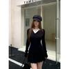 Korean Academy Style Women's Patchwork Knit Sweater: Slimming, Flattering Long-Sleeve Two-Piece for Autumn/Winter.