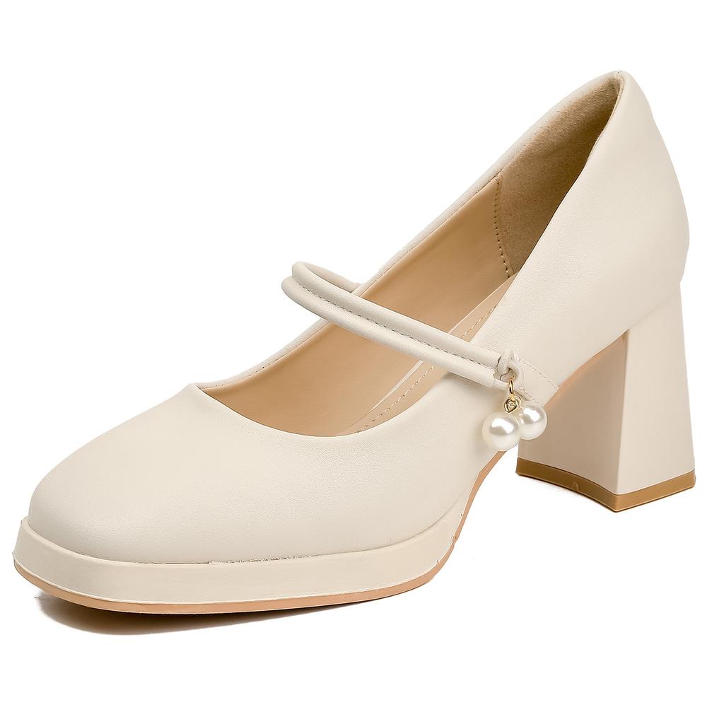 Woman Pumps Spring New Fashion Square Toe Waterproof Platform Chunky Heel Mary Jane Shoes French Style Elegant Versatile Heels
