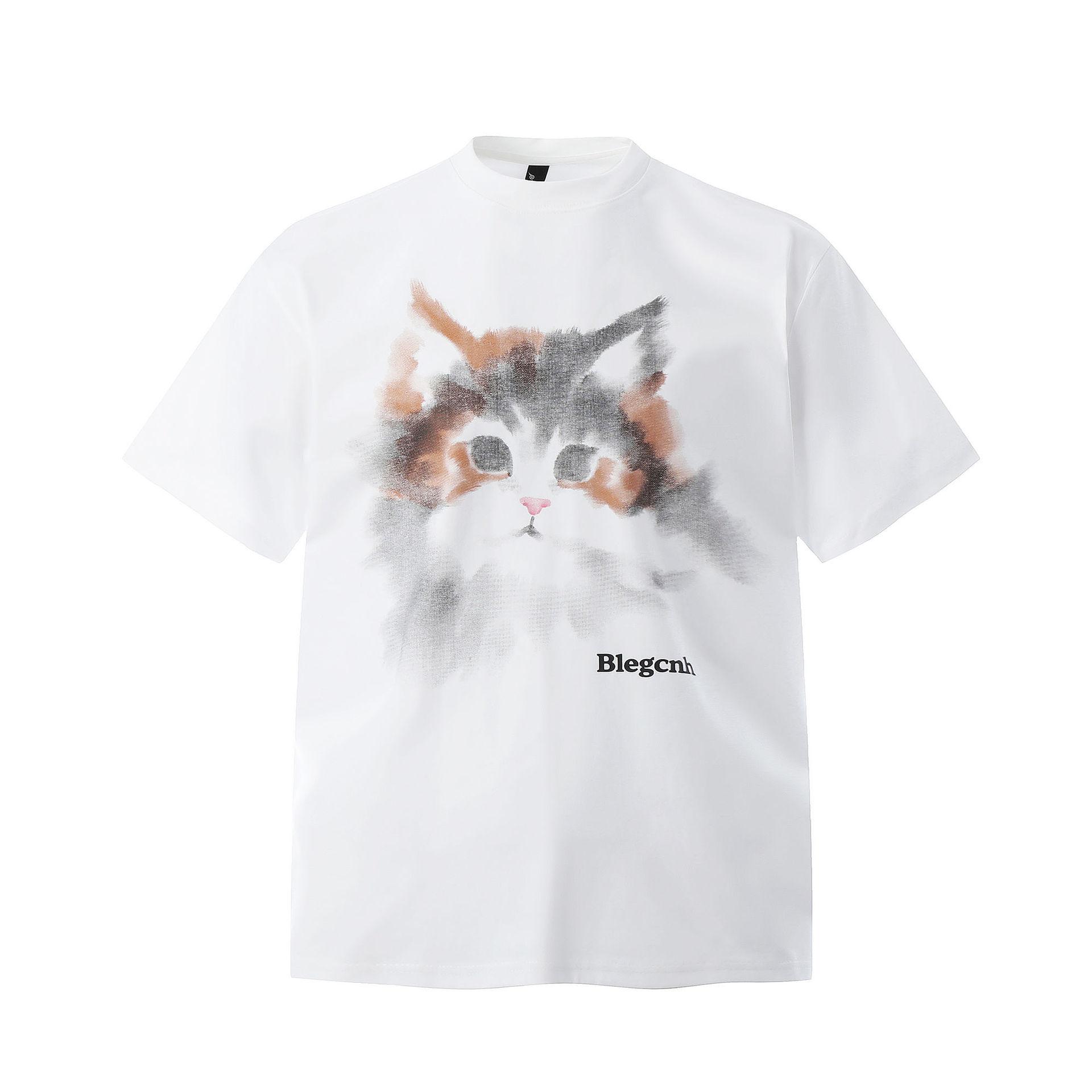 

Американские винтажные мужские футболки Y2k Streetwear Футболки с напечатанным вручную рисунком кота Летние повседневные футболки с коротким рукавом и круглым вырезом XL белый