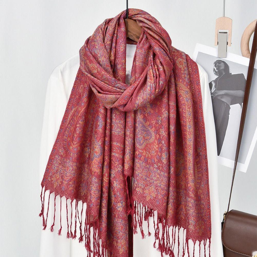 Jacquard Hijab Scarf Printed Islamic Turban Elegant Ethnic Style Scarf  Female