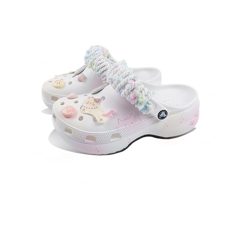 Crocs Classic Platform Clog EVA Sweet Meow Claw Classic Cloud Dopamine Girly Cute Gradient Hand-Painted Hole Shoes Women's White