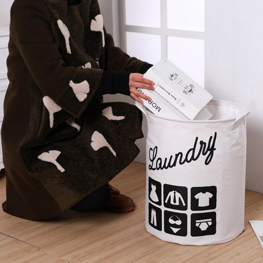Vikbar Tvättkorg i Tyg Bomullstvätt Stor Väska Hopfällbar Förvaringskorg