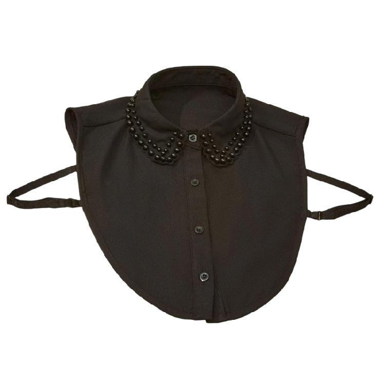 

Fashion Jeweled Detachable Collar Luxurious Pearls Shawl Rocker Lapel Detachable Collar Shawl for Dress Shirt чорний