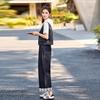 Fashion casual denim suit women's summer new age-reducing lace hooded vest short-sleeved T-shirt wide-leg pants three-piece set