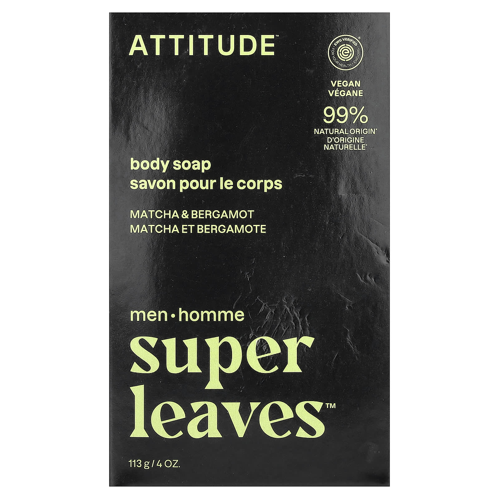 

ATTITUDE, Super Leaves™, Body Bar Soap, Men, Matcha & Bergamot, 4 oz (113 g)