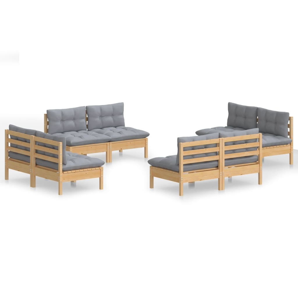 8 Piece Garden Lounge Set with Grey Cushions Pine Wood