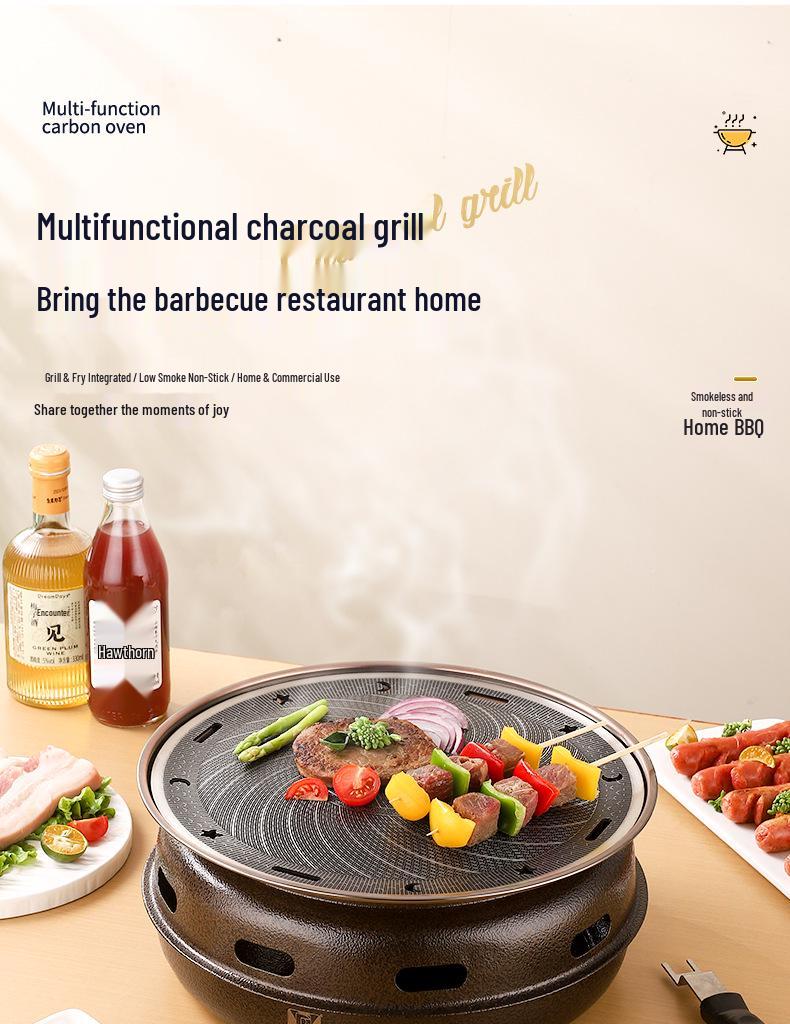 Japanese Non-Stick Charcoal Grill for Camping: Round BBQ Grill & Tea Brewing Stove