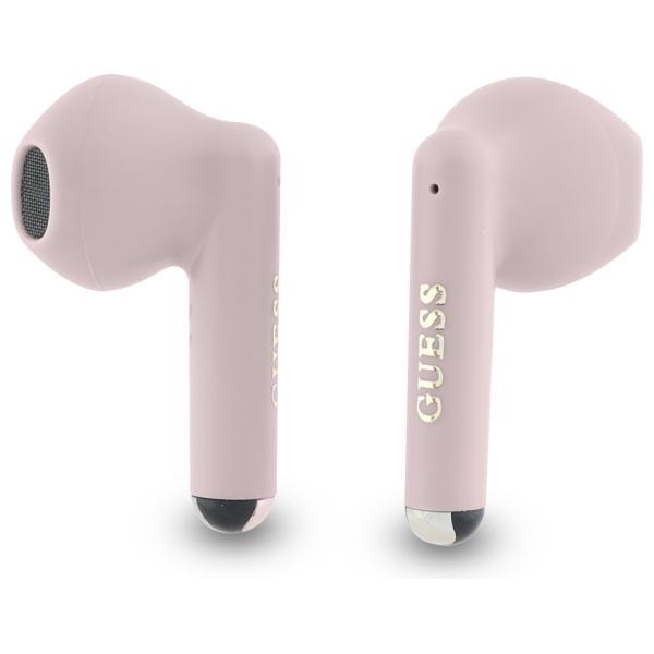Écouteurs Bluetooth Guess GUTWSJ14ESGP TWS + Station d'accueil Rose/Rose Imprimé Logo Classique
