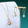 Chain Link Stainless Steel Ladies Short Necklace Sweater Freshwater Baroque Pearl Necklace Earrings Set Jewelry
