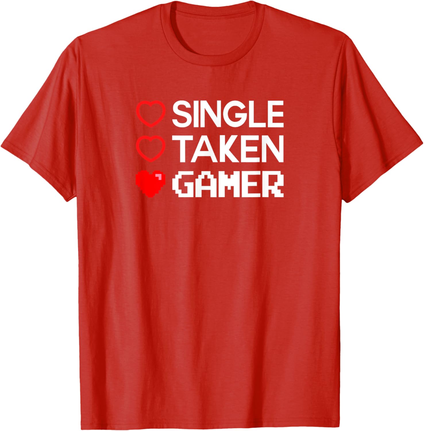 Gamer Single Taken Status Pixel Heart Graphic Tee Men s Casual Cotton T-Shirt Daily Wear S
