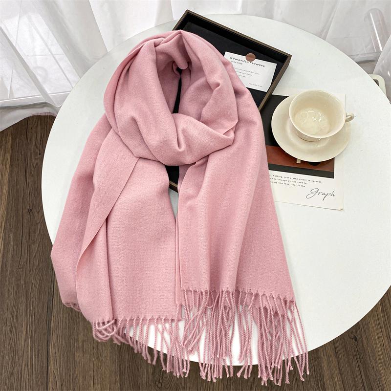 Winter Scarf Women Luxury Autumn Winter Cashmere Scarf Thickened Warm Shawl Classic Tassels Fluffy Scarf Solid Cope Foulard