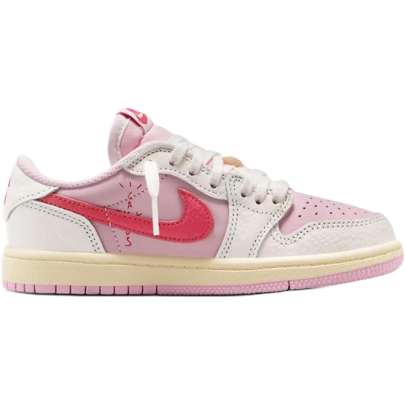 Travis Scott x Air Jordan 1 Retro Low OG PS Sail Rosa Tropicale Scarpe da Ginnastica per Bambini Rosa Tropicale-Rosa Timido-Rosa Muslin IQ7605-101