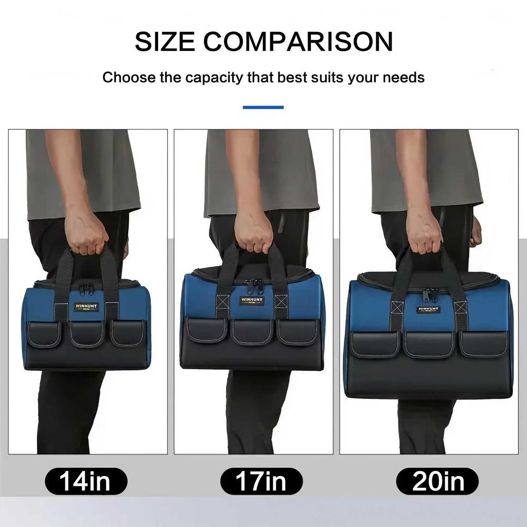 Mouth Heavy Duty Tool Bag with Reinforced Bottom Multi Compartment Storage Large Capacity Organizer for Construction Site Tools