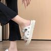 Fashion Thick Flat Sandals Summer New Round Head Set Foot Rivets Metal Buckle Waterproof Table Anti-slip Wear-resistant Slippers