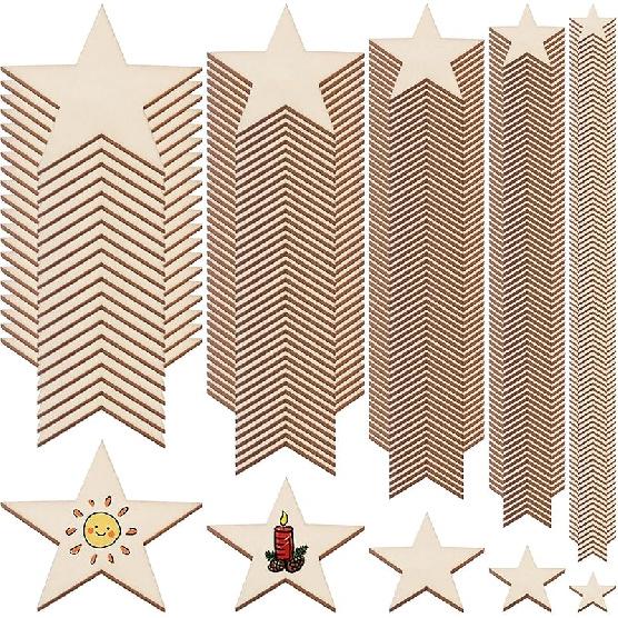 Woakpe 200 шт. Необработанные деревянные срезы для поделок, Различные формы, Маленькие деревянные вырезки, Бирки, Знаки, DIY Необработанные деревянные украшения, Элементы декора для Star shape