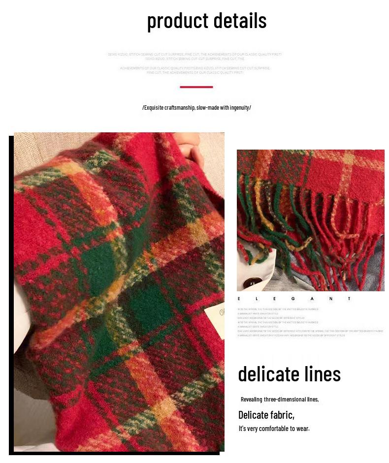 Women's Christmas Plaid Scarf - Autumn/Winter Korean-Style, Versatile Imitation Cashmere Shawl with Tassels