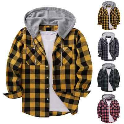 Men's Plaid Shirt Hooded Button Sweatshirt Men's Casual Fashion Sweatshirt