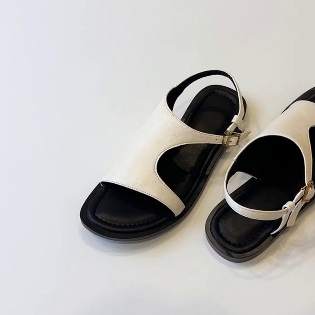 Sheepskin version~ retro comfortable casual hollow flat-bottomed open-toed sandals women's summer new versatile soft-soled women's shoes