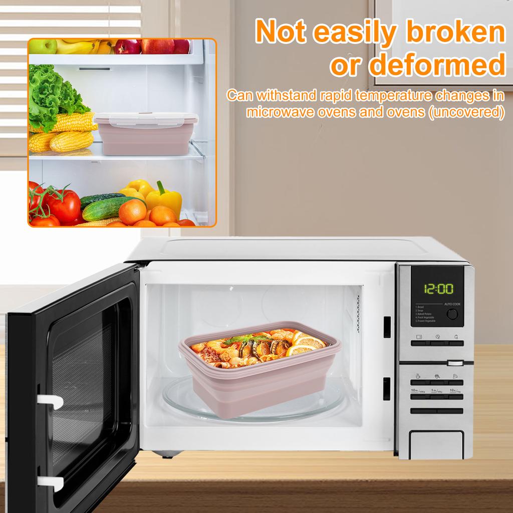 4Pcs Silicone Food Storage Container Temperature Resistant Lunch Meal Prep Container Microwave Safe Food Box Collapsible