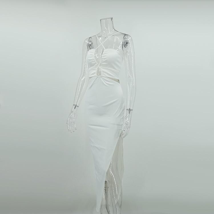 Summer Women's Split Hanging Neck Slim Elegant Dresses