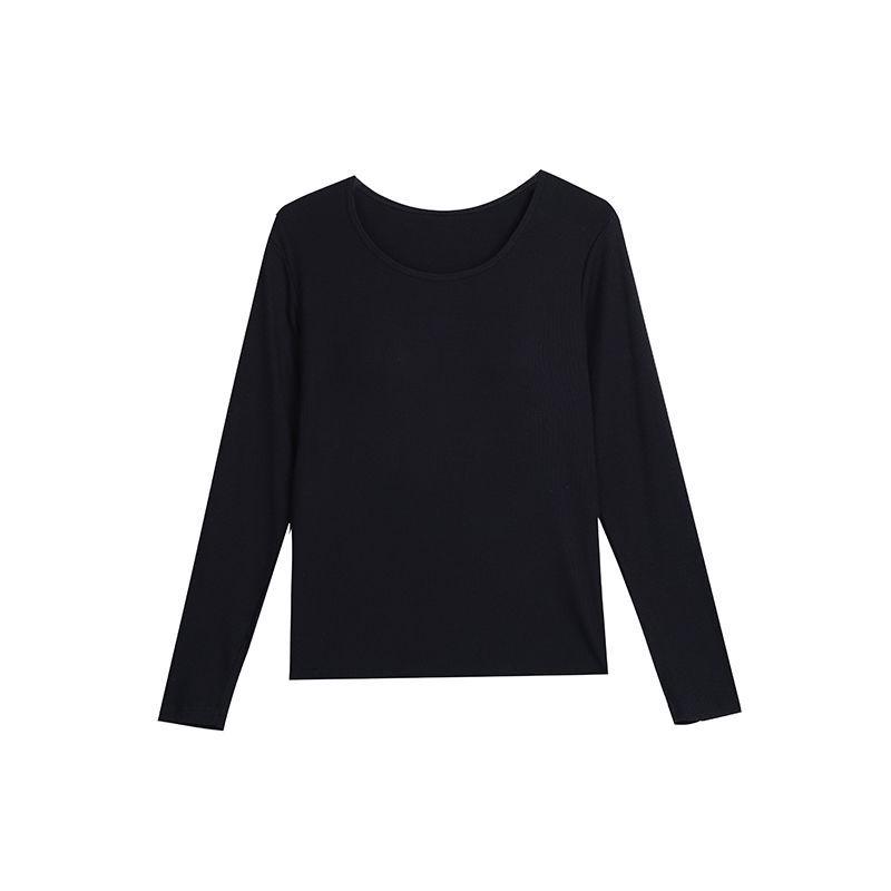 

Женская рубашка с длинным рукавом облегающего кроя с нагрудными вкладышами - Высокоэластичный топ с круглым вырезом для весны и осени XL (105-120 Jin)