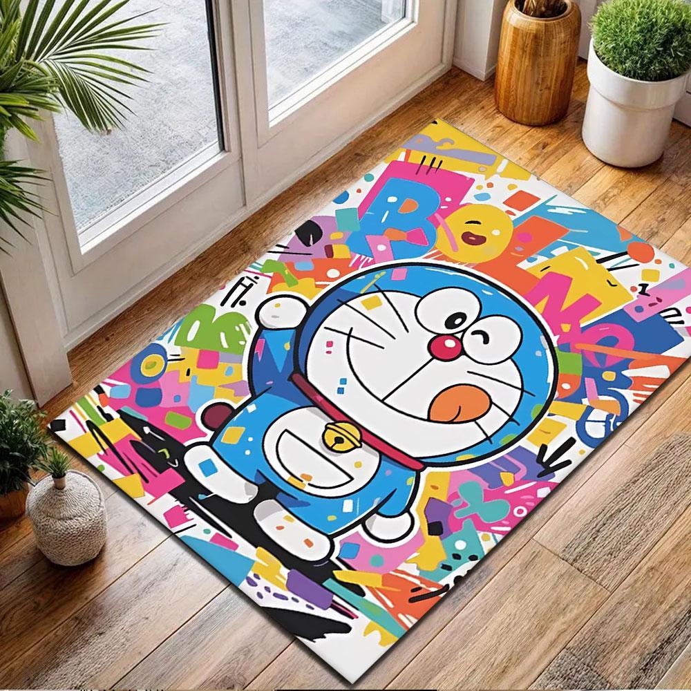Colorful Cartoon Cat with Graffiti Style Patterned Carpet, Non Slip Mat Suitable for Living Room and Bedroom Sofas