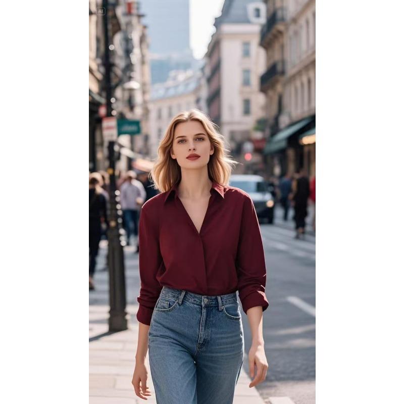 Spring Autumn Simple Fashion Solid Color Bottomed Shirt Women Long Sleeve Elegant All-match Button Top Blouse