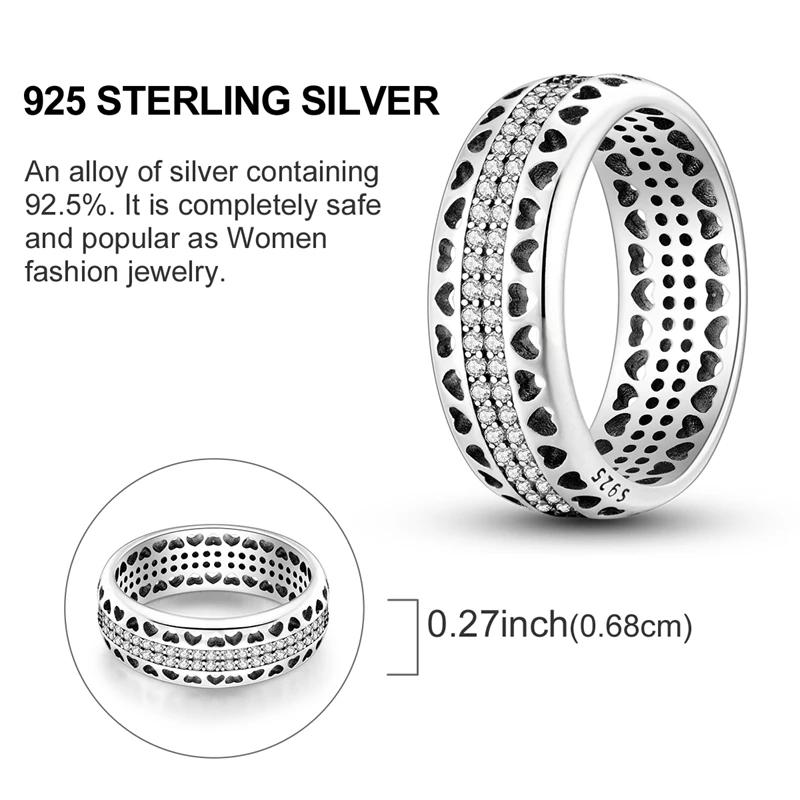 Rings Original 925 Silver Rings Simple Zircon Heart Ring for Wedding Valentine's Day Women Ring Jewelry Gift