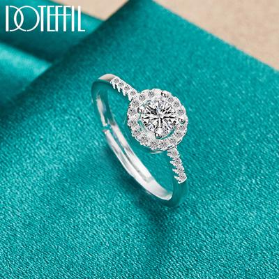 925 Sterling Silber AAA Runde Zirkon Offenen Ring Mode Hochzeit Schmuck